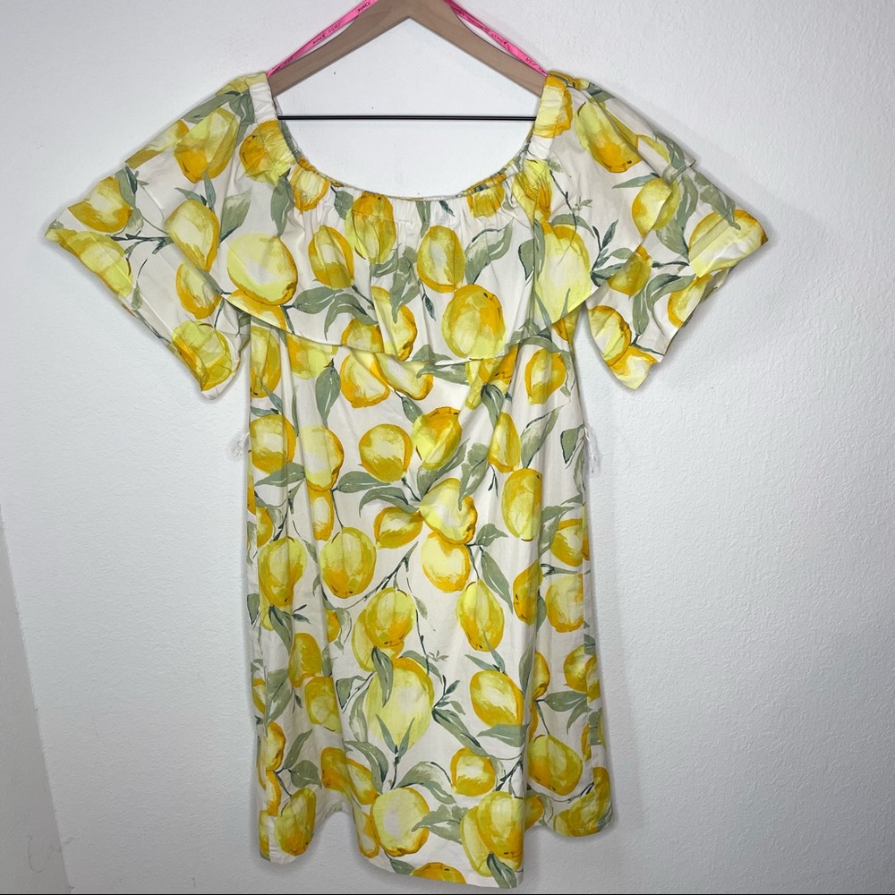 Betsey Johnson Off The Shoulder Lemon Print Dress Size 12